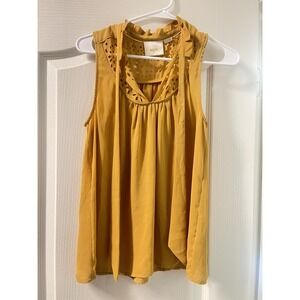 Maeve‎ Anthropology Top Womens Size 6 Yellow Mustard Sleeveless Lasercut Blouse